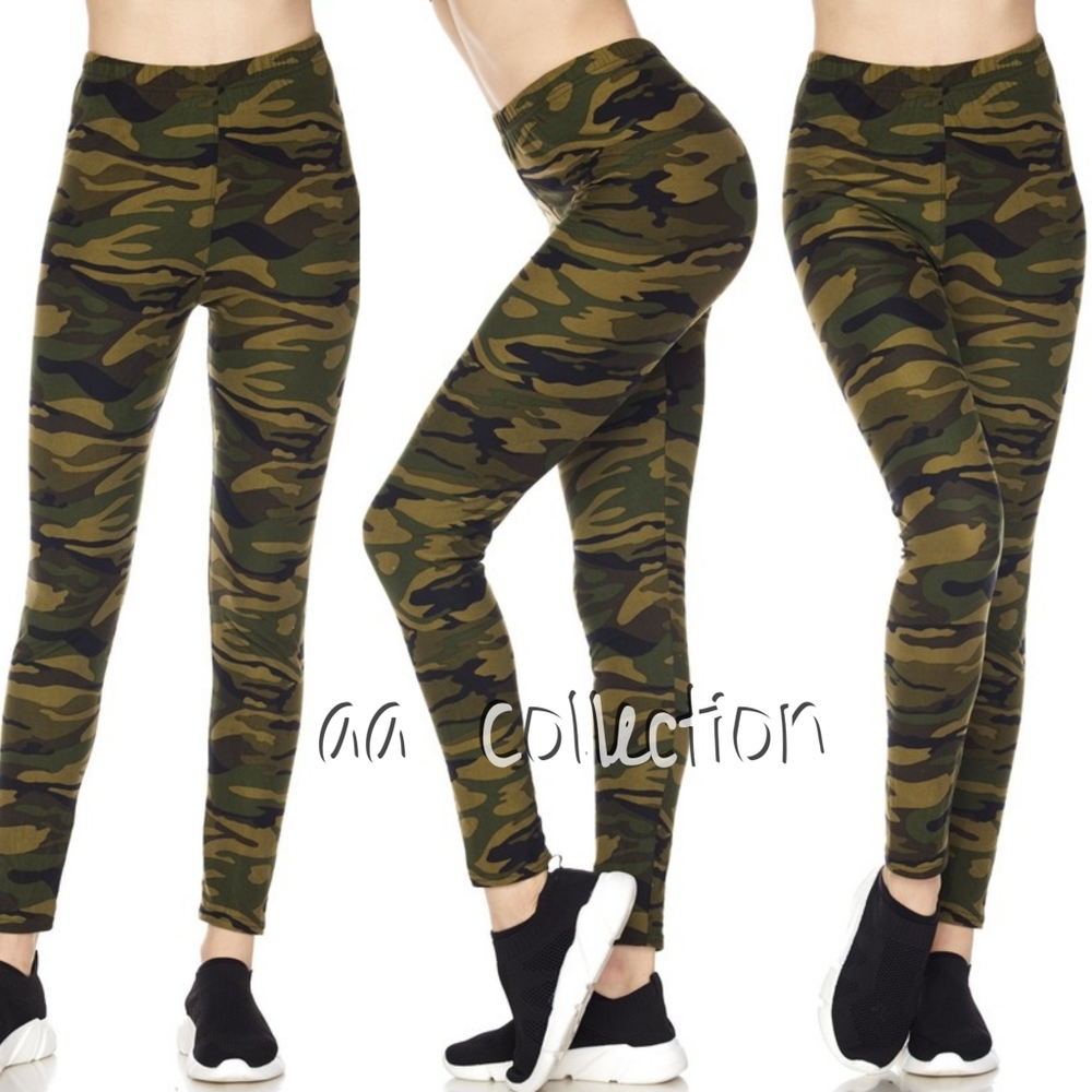 Leggings High Waist Camo Camouflage Army Print OS - Picture 3 of 7